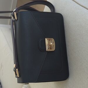 Longchamp Black Leather Crossbody Hobo with Gold Hardware